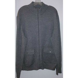 MICHAEL KORS-Men's X-Large Gray Wool Blend Zip Front Cardigan Snap Front Pockets